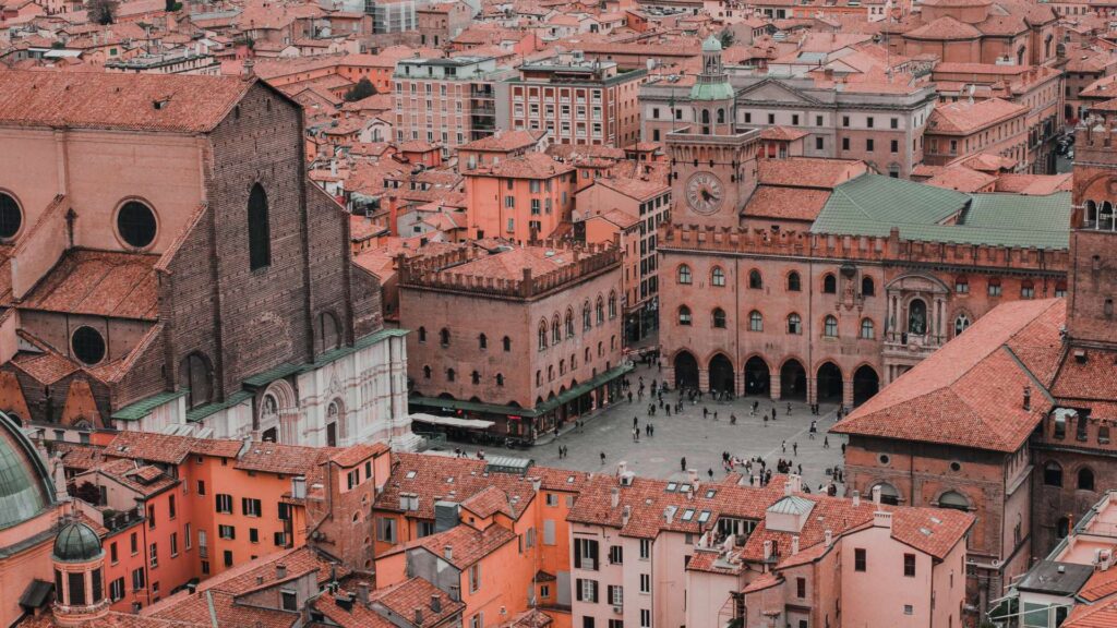 A captivating snapshot of Bologna, Italy, showcasing its historic architecture, vibrant streets, and the lively atmosphere of this charming city.