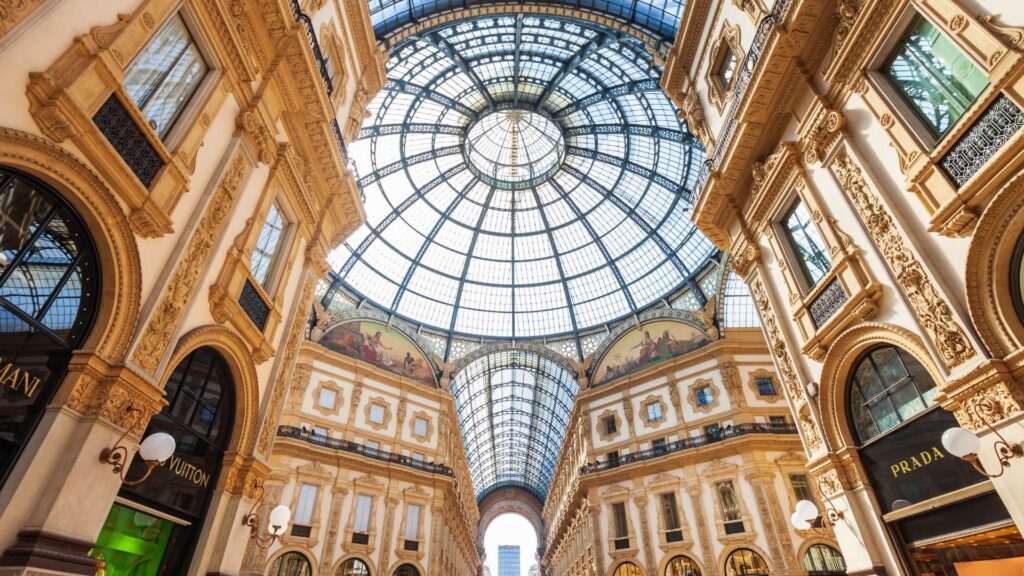Iconic Milan Galleria Vittorio Emanuele II, a historic shopping gallery, displaying its elegant architecture and vibrant atmosphere.